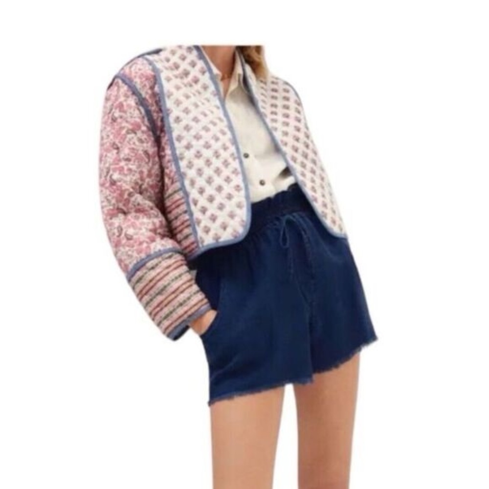 Quilted Paisley Blue Cropped Jacket - Picture 2 of 7